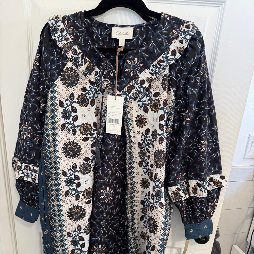 NWT- Cleobella Yalena Cotton Ruffle Long Sleeve Mini Dress Sabina - SZ small